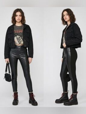 Fate High Waist Faux Leather Ponte Leggings Mixed Media Moto Black Size Small